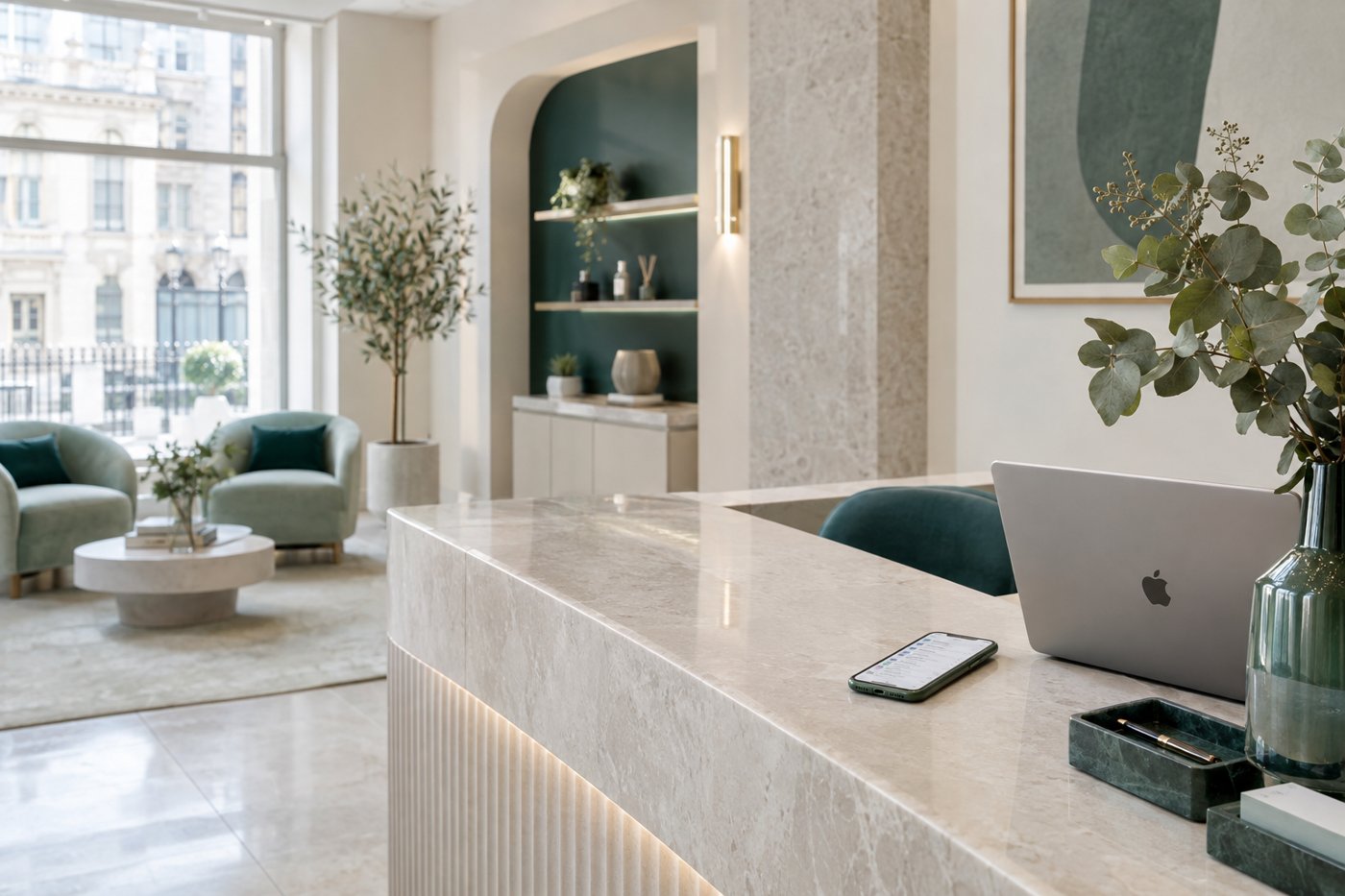 A calm, modern aesthetic clinic reception